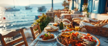 Tisch am mit Essen am Meer