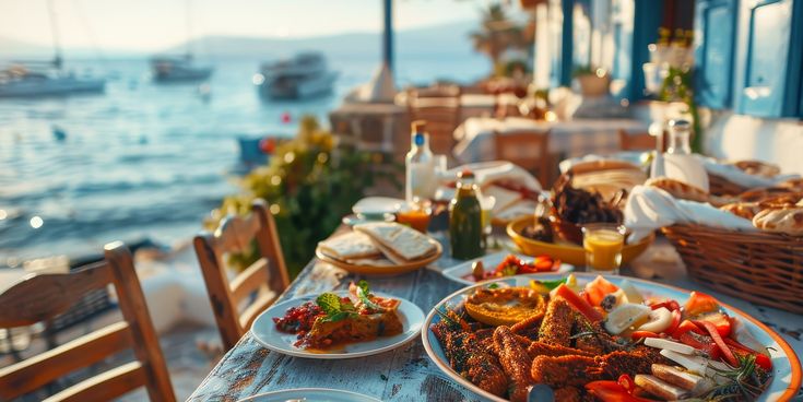 Tisch am mit Essen am Meer