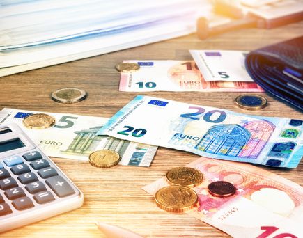 Verschiedene Euro-Banknoten und Münzen