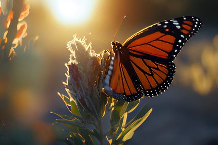 Schmetterling mit roten Flügeln auf Blume