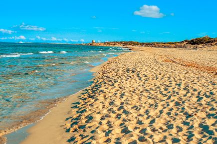 Naturstrand Es Cavallet mit weitem Sandstrand, Dünen und Blick aufs Meer