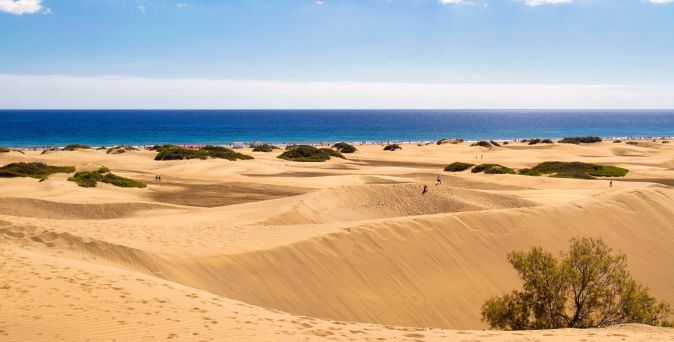 Dünen von Maspalomas mit dem Meer im Hintergrund