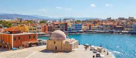 Blick auf den alten Hafen von Chania auf Kreta, Griechenland